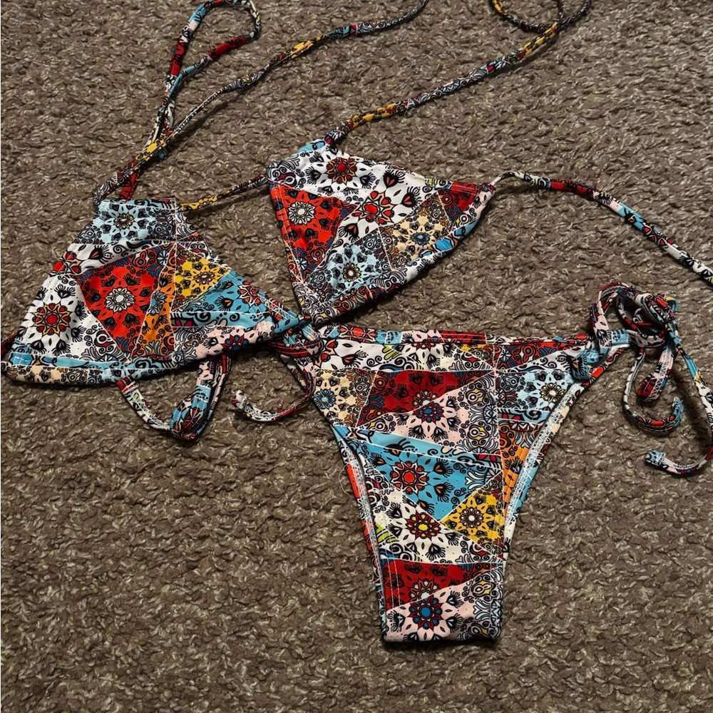 Colorful Patchwork Bikini Set - Picture 2 of 2